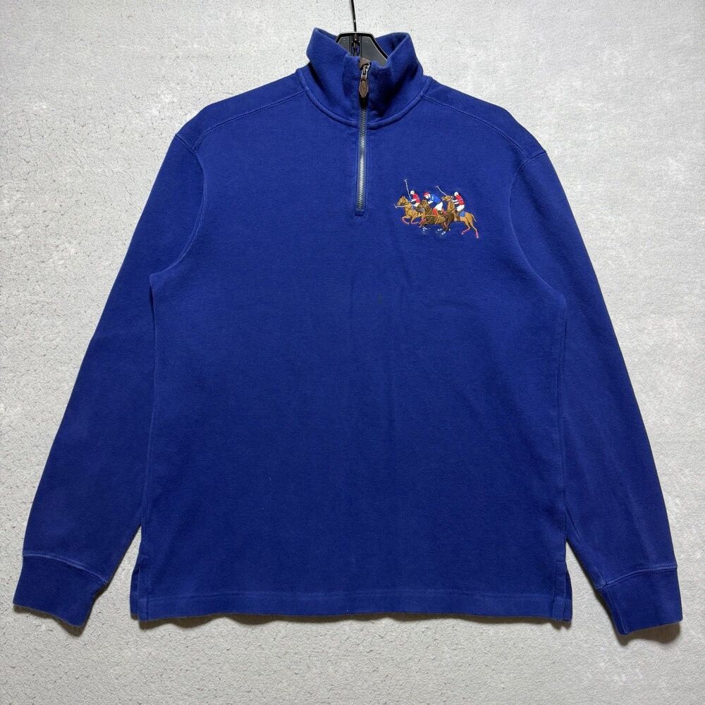 Polo Ralph Lauren Triple Pony Quarter 1/4 Zip Sweater Men Medium Embroidered